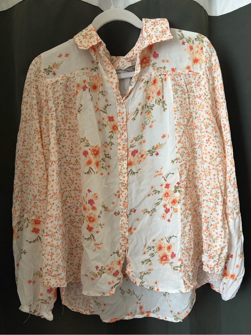 Black Tape_ Cottagecore White Blouse with Peach Floral Print